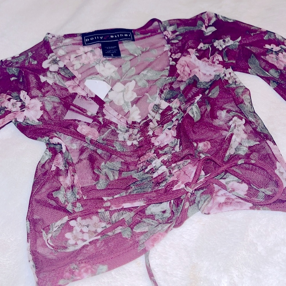 Maroon floral sheer crop top S New with tags